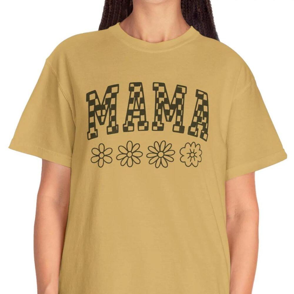 Retro Plaid Mama T-Shirt, Floral Graphic Unisex Tee
